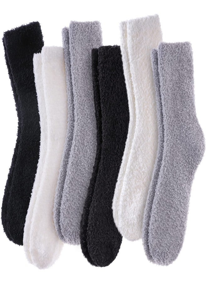 LINEMIN Womens Fuzzy Socks Cozy Fluffy Winter Warm Slipper Socks Microfiber Soft Home Sleeping Socks (6 Pack Soild Color C) - Image 1